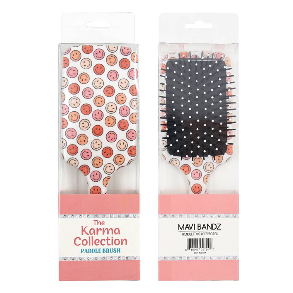 Mavi Bandz - Wholesale Hair Brush/Comb - Karma Collection Fun Pattern Paddle Hair Brush Smiley Floral2
