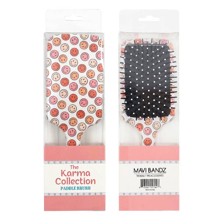 Mavi Bandz - Wholesale Hair Brush/Comb - Karma Collection Fun Pattern Paddle Hair Brush Smiley Floral2