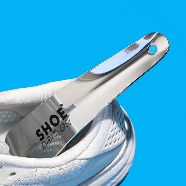 SHOE DOCTOR SHOE HORN SHORT METAL 15CM NEW SHINY with LOGO for wholesale by Shoe Shoe Products Australia