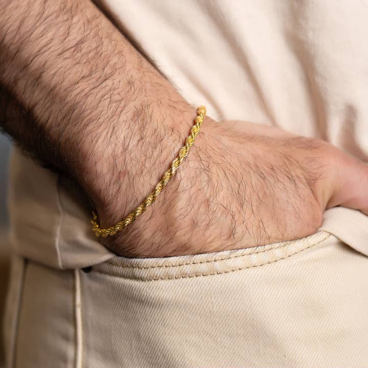 Italiƫ 925 Sterling Zilver Gelaagd In 14K Goud Verguld Touwketting 8" Armband voor wholesale door Pori Jewelry