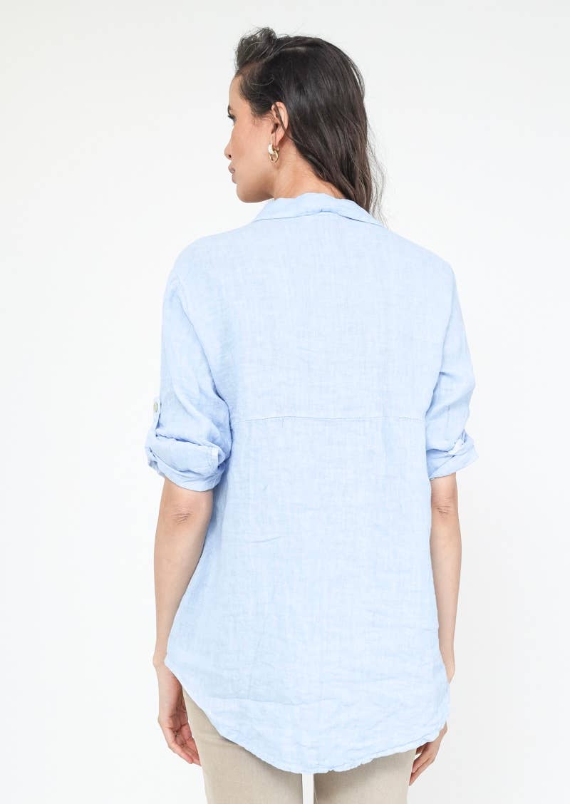 LINEN & COTTON HOUSE - Wholesale Button Down Shirt - Women's - LINEN SHIRT WITH SQUARE POCKET, SPRING SUMMER 7400114