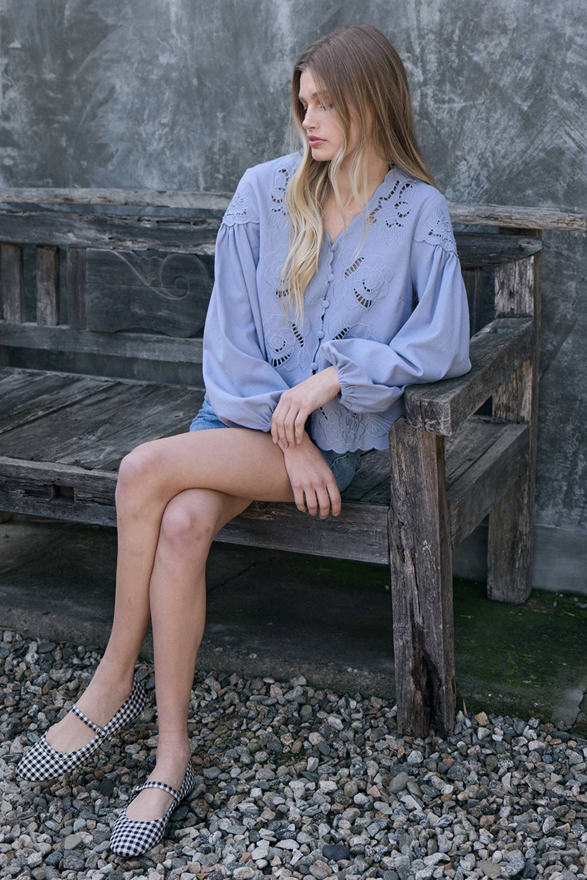 Wholesale Scalloped Floral Cutout Button Blouse - RT1244 for your store ...