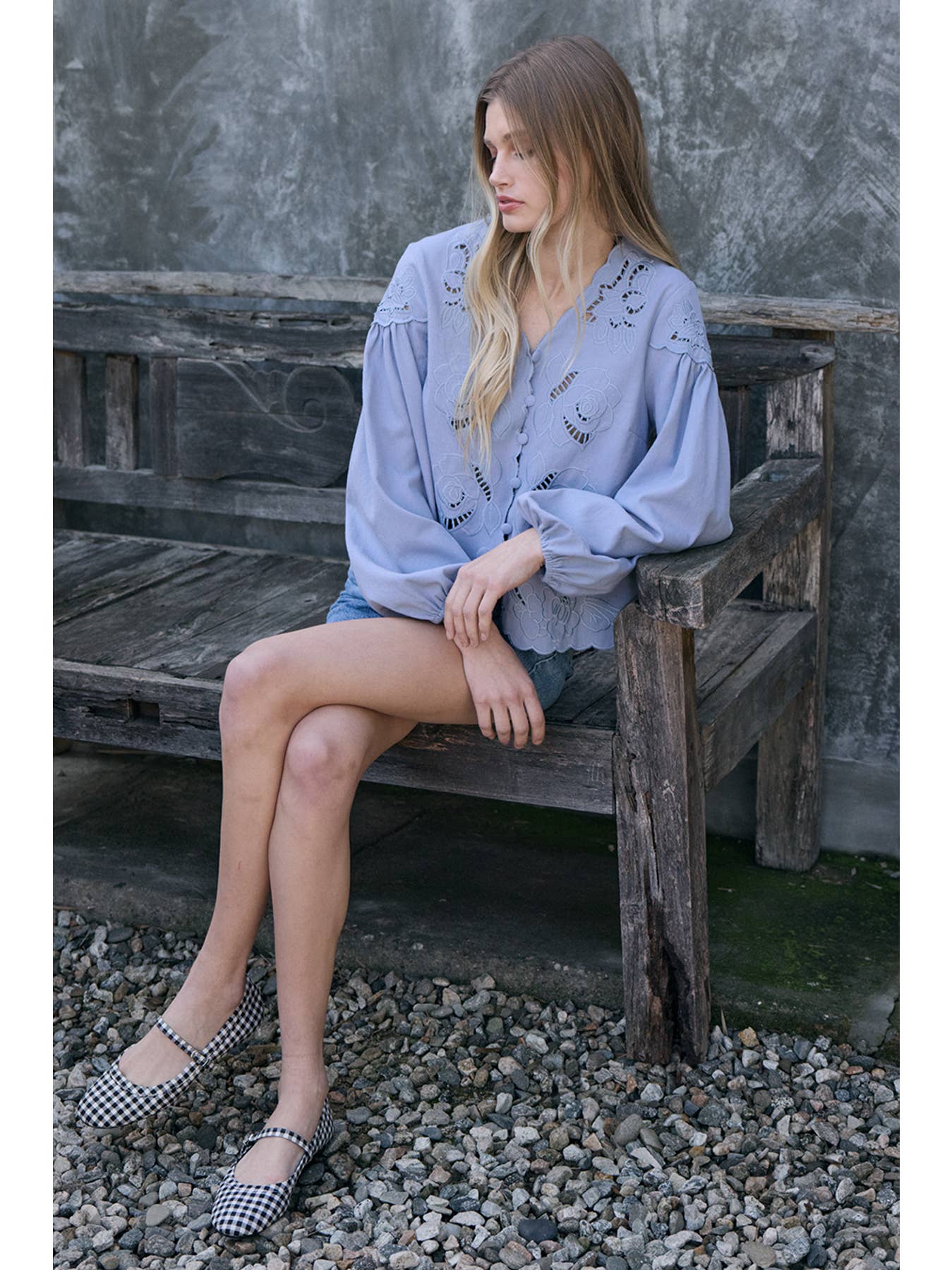 Wholesale Scalloped Floral Cutout Button Blouse - RT1244 for your store ...