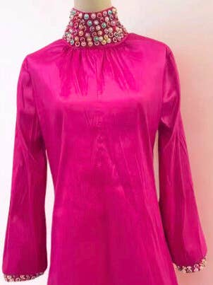 Halter Neck Hot Pink Mini Dress w/ Rhinestone Jewel Collar for wholesale by Kim Lolley Designs