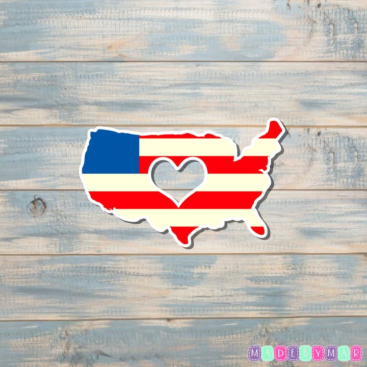 American Flag Heart Cut Out Sticker |Sticker or Magnet for wholesale by Handmade by Marlayna