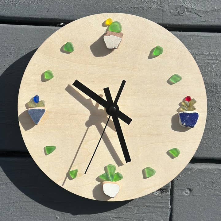 Sea Glass Wall Clock, coastal decor, made in Canada, unique for wholesale by Craftify Mom