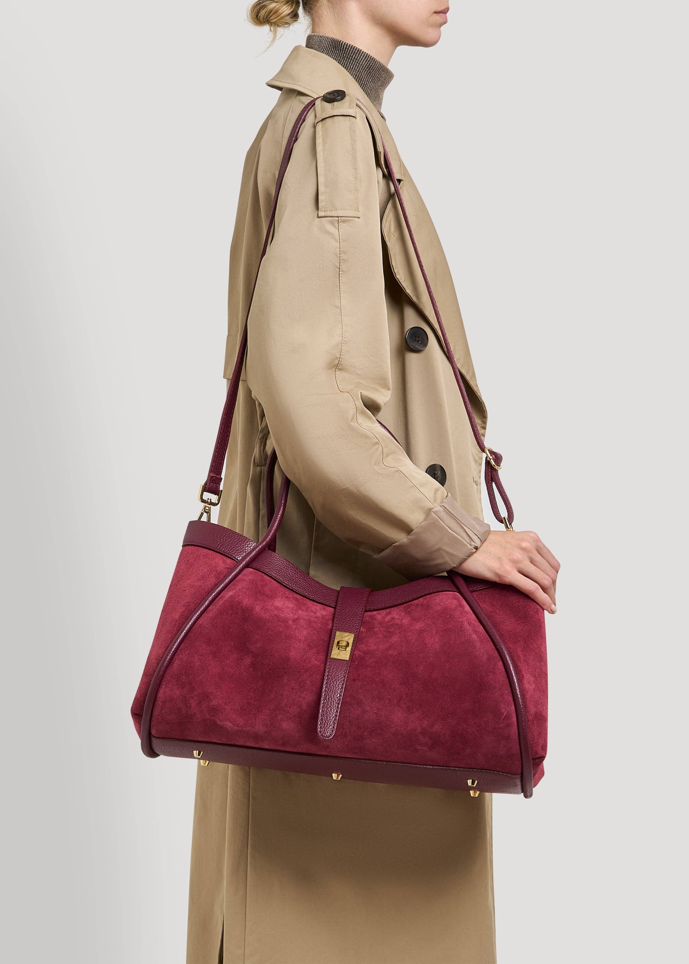 Prestige Milano – Sacola - Mulher por atacado – Bolsa Mayfair em Camurça Borgonha e Couro Togo6