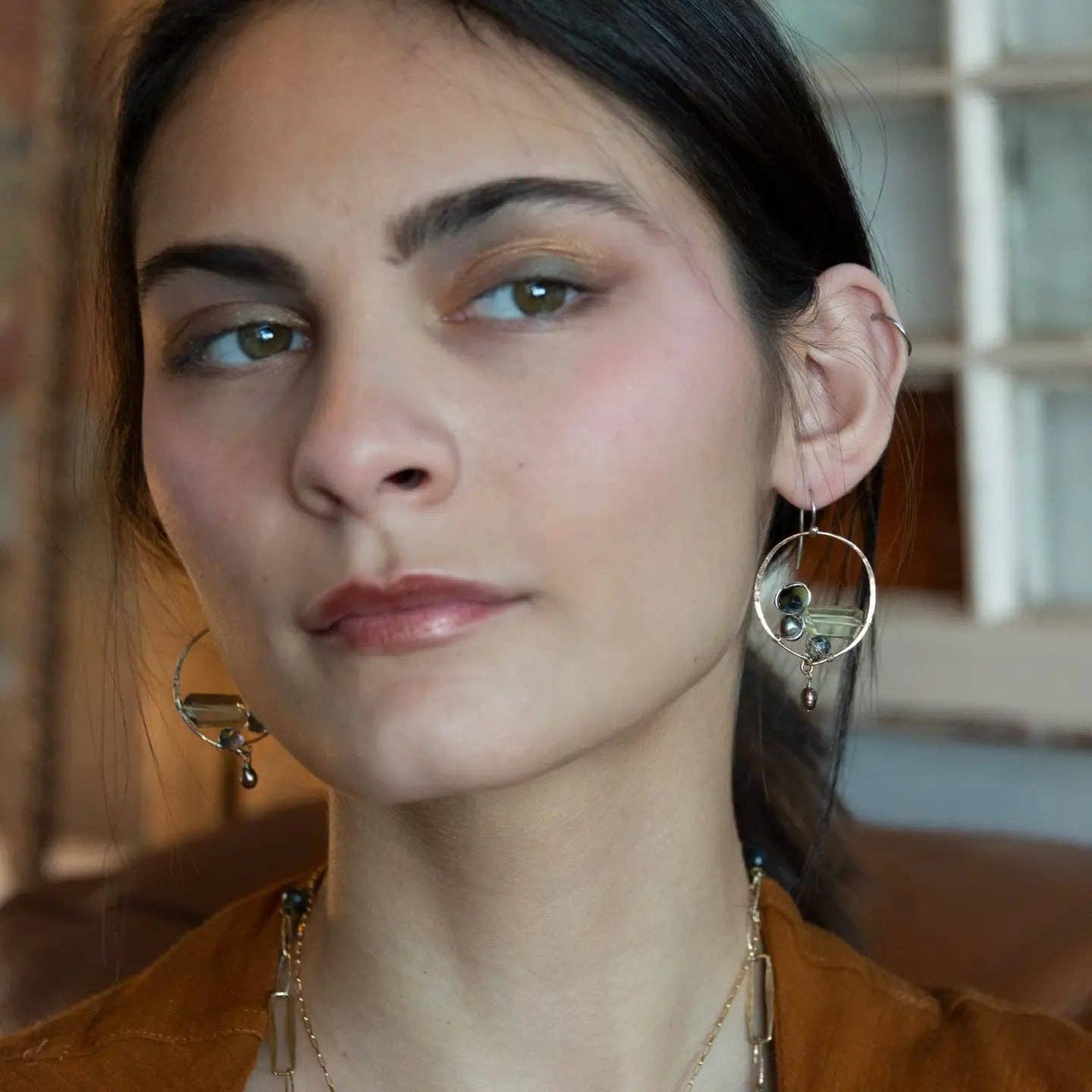 Art by any Means Jewelry - Wholesale Dangle Earrings - Embroidered Quartz Hoop Earrings E835363