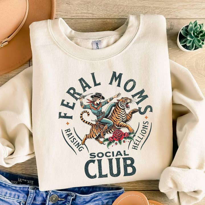 Feral Moms Social Club Sweatshirt, Funny Mom Life Shirt for wholesale by CVH DREAMY LTD