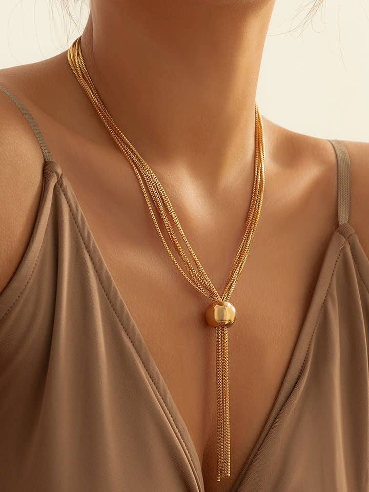 Multi Chains Choker with Big Bead for wholesale by Lyonlee