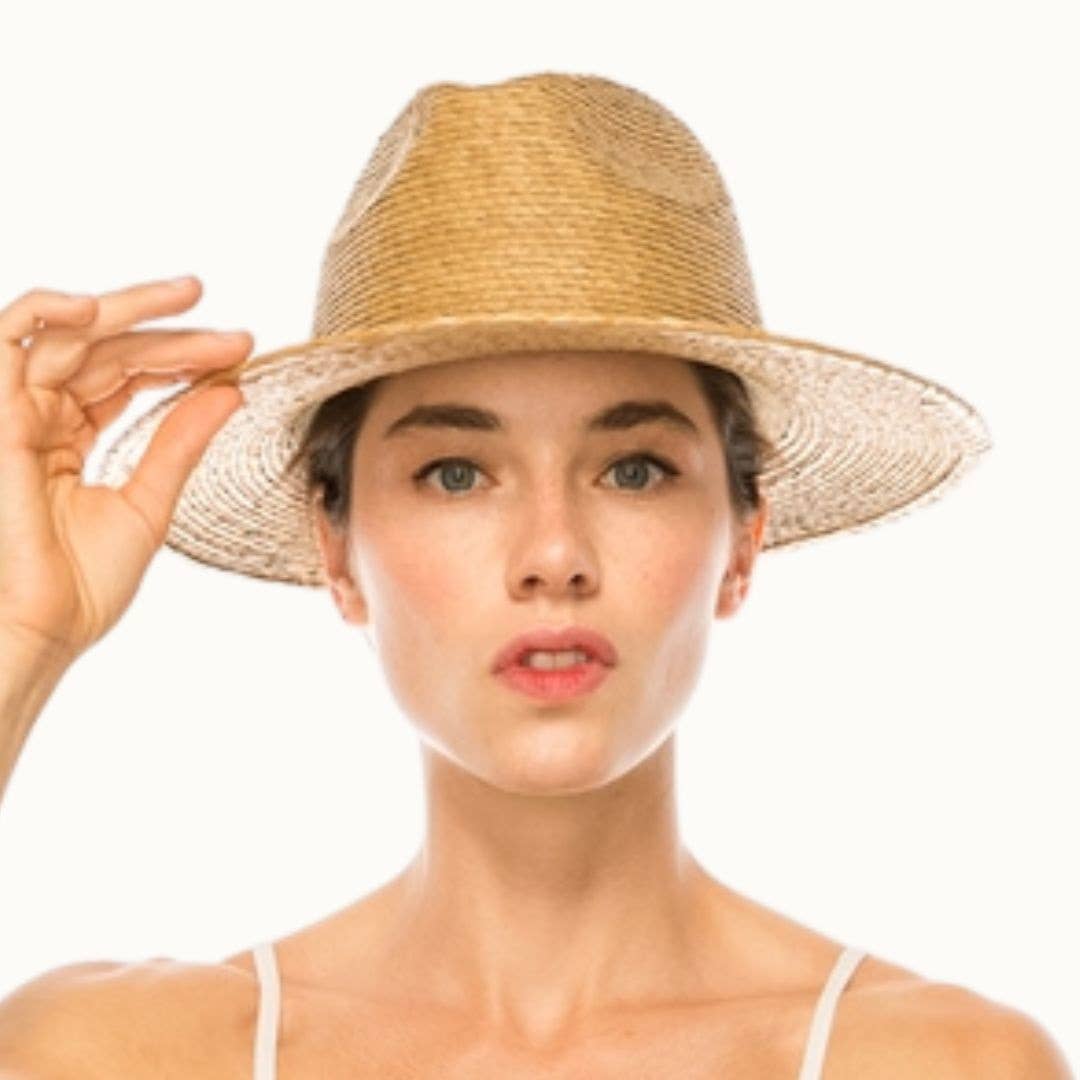 Olive & Pique - Wholesale Straw Hat - Women's - Palm Leaf Flat Brim Panama Straw Hat, UPF 50+4