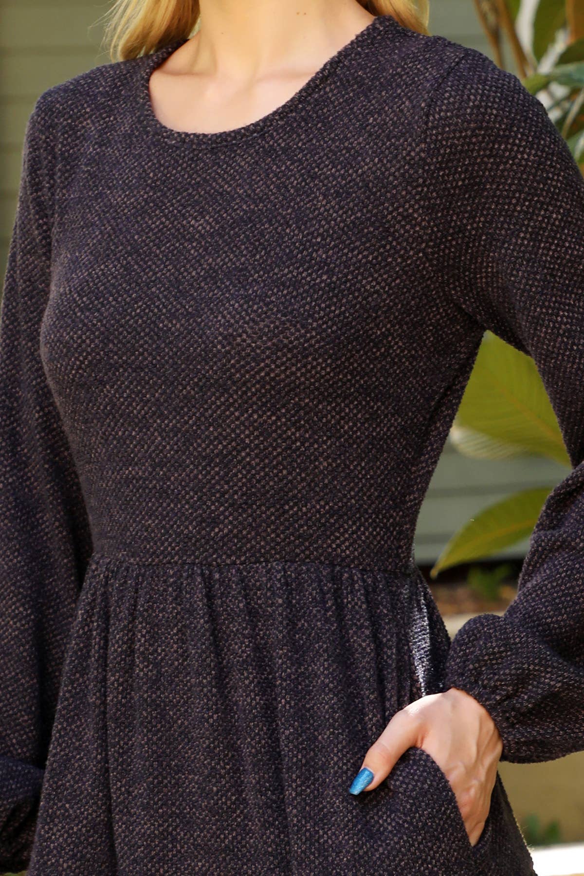 You & Me – Großhandel Kleid – Damen – YMD10055V-JACQUARD-STRICK MIT LANGEN PUFFÄRMELN UND ELASTISCHER TAILLE3