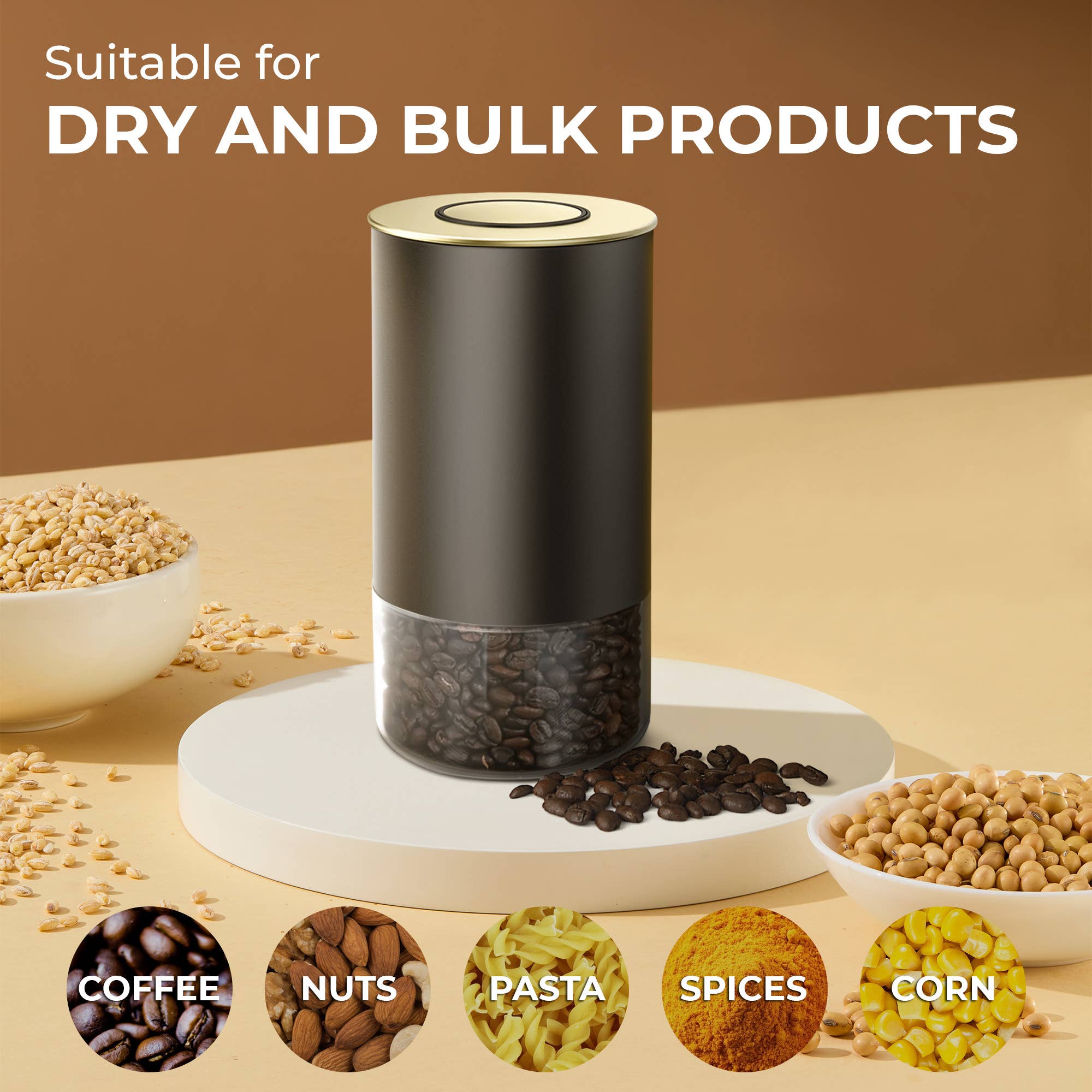 Kaffe - Wholesale Canister - Kaffe Coffee Canister Storage Container Black/Gold Round7