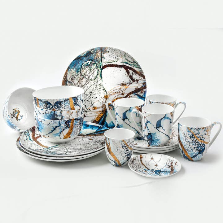 koken - Wholesale Dinnerware Set - 16 Pc Bone China Set Dinnerware - Plates, mugs, Bowls