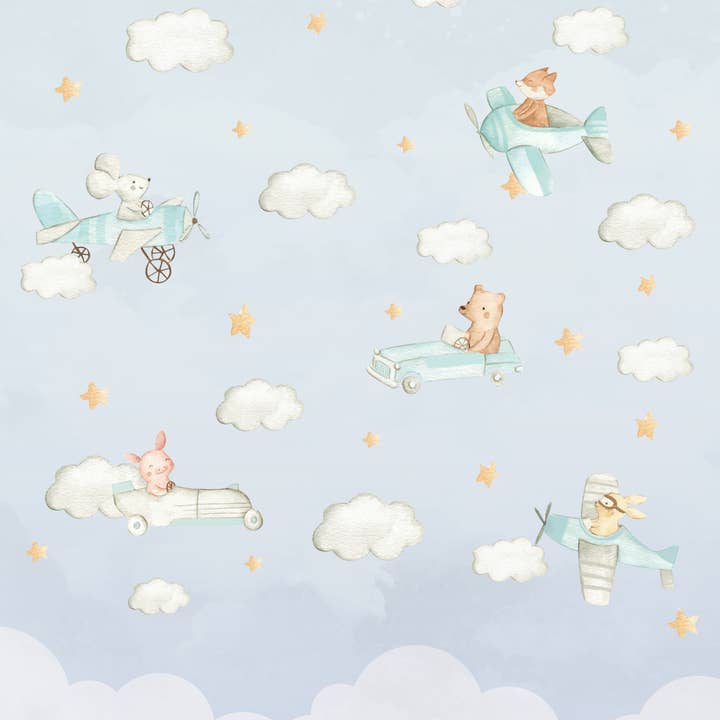 Carta da parati con animali - FLYING ANIMAL FRIENDS - Carta da per la vendita all'ingrosso da parte di Walloha