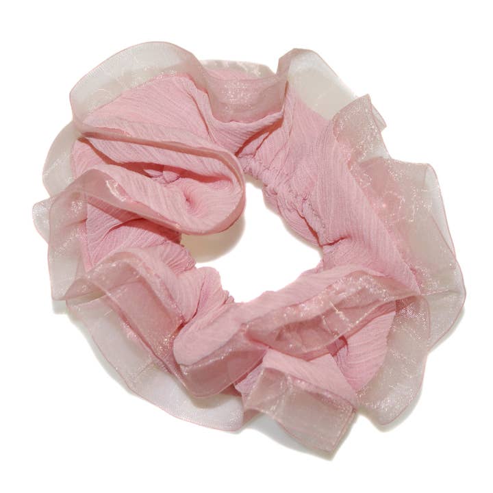 Tulle Edged Luxe Scrunchie - HEL286 BLUSH for wholesale by Hepburn & Co.