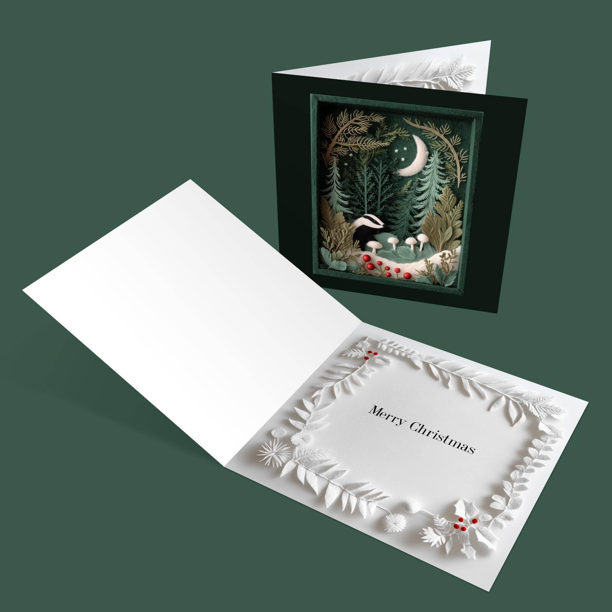 Good Post Day – wholesale Season’s Greetings card – Badger & Moon Christmas 2D Print Shadow Box Card 4