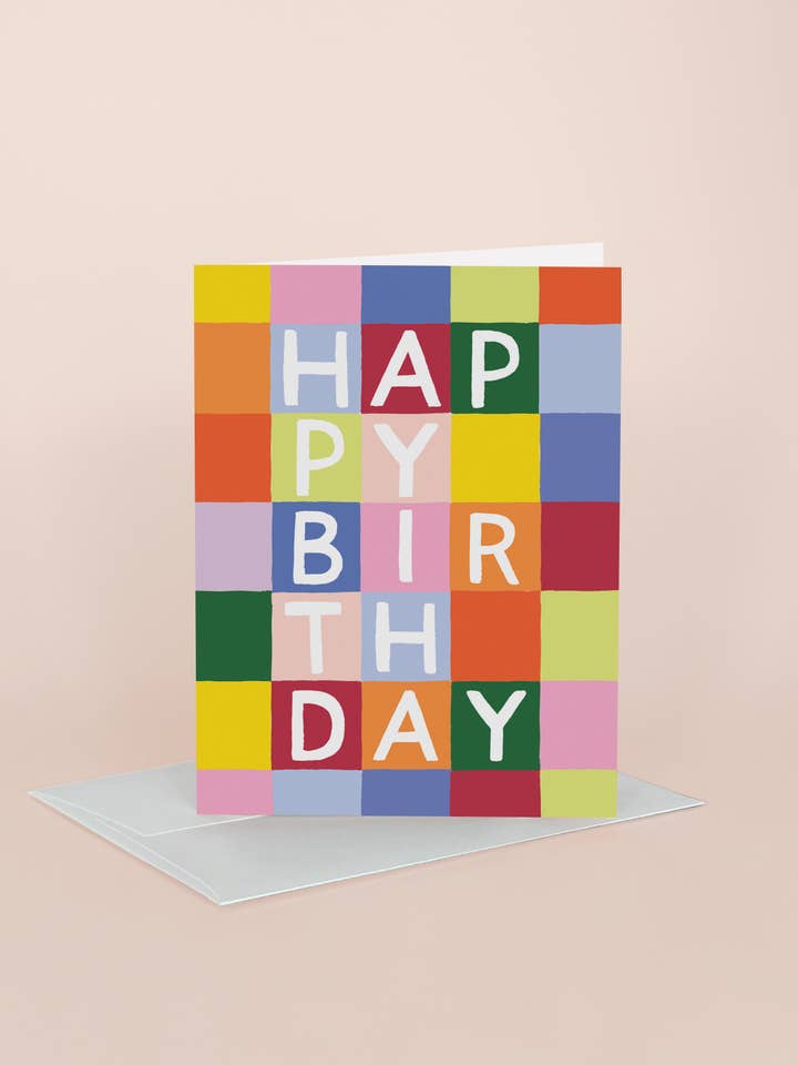 Rainbow Checks Birthday Greeting Card for wholesale by Idlewild Co.