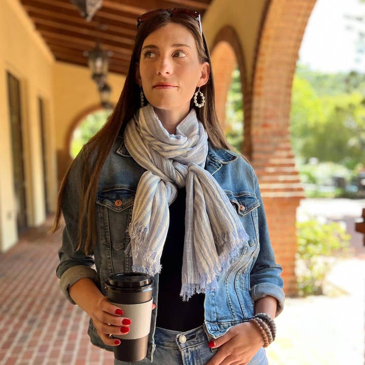 Humble Hilo - Wholesale Scarf - Women's - Humble Hilo Cumulus 100% Cotton Scarf Center Stripes18