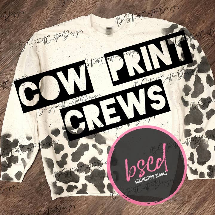 Cow Print Crewneck Sweatshirt for wholesale by BStuartCustomDesigns