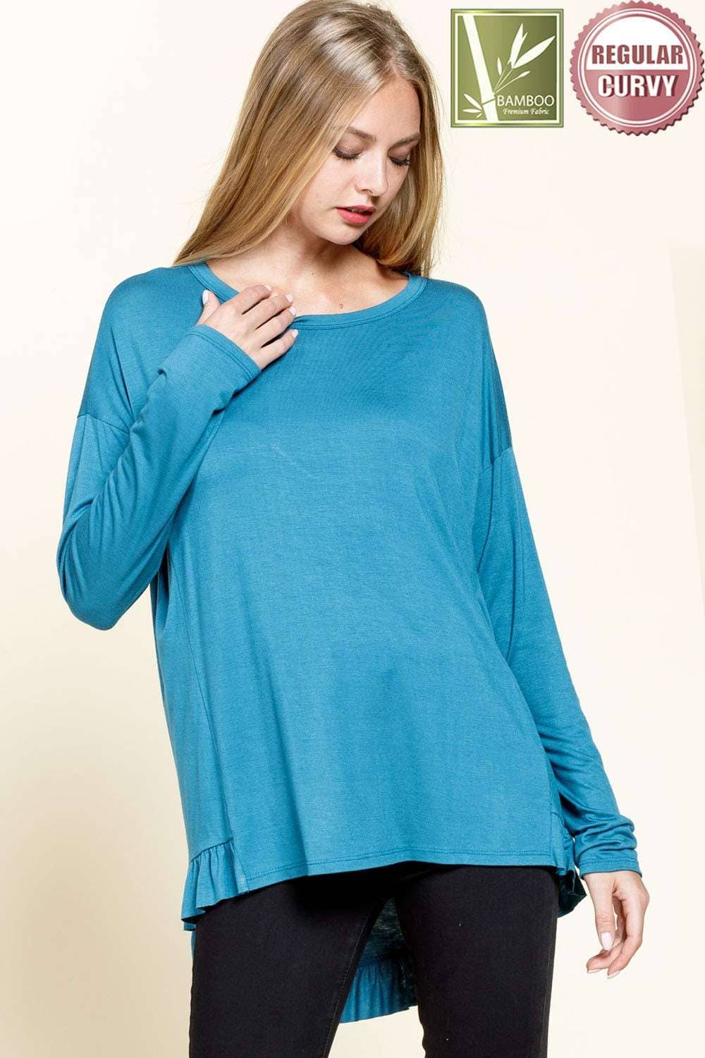mittoshop - Wholesale Tunic - Women's - BAMBOO RUFFLED HEM HIGH & LOW TUNIC KNIT TOP4