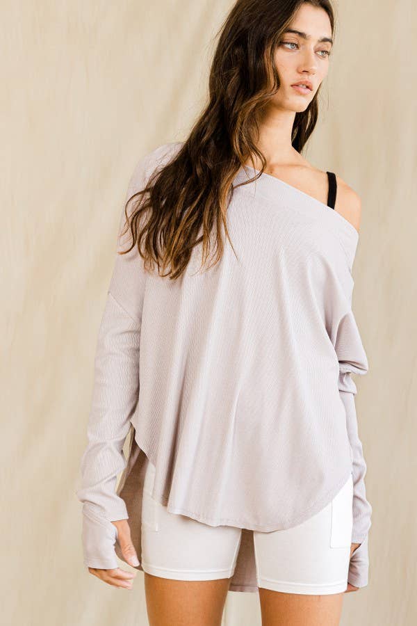 BUCKETLIST INC - Vente Haut en maille – femme - Haut surdimensionné en tricot uni côtelé à dos ouvert T206131