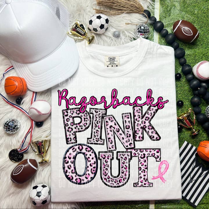 Razorbacks Leopard Pink Out Mascot DTF Transfer for wholesale by K and M Designs