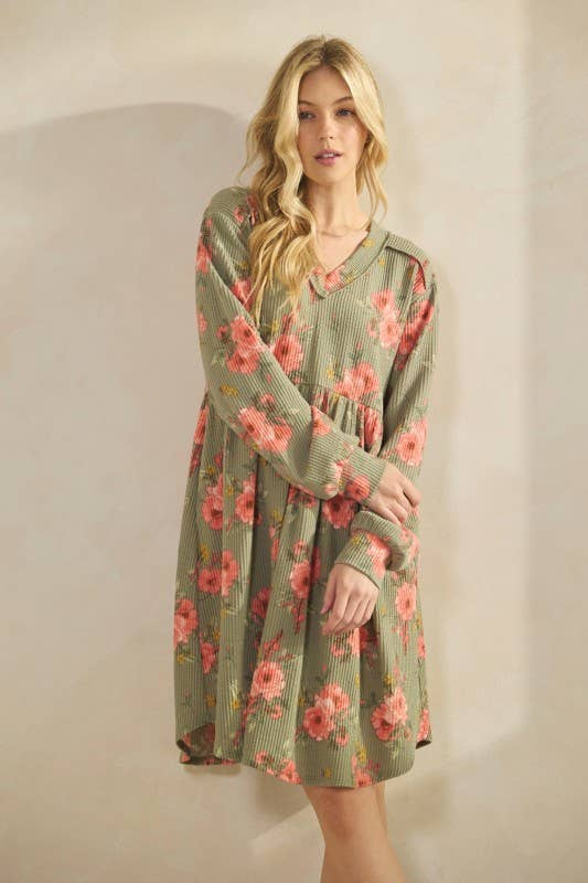 HEIMISH – Engroshandel Kjole - Dame – ED6869-12 LANG PUFFÆRMET BLOMSTRET URBAN RIB BABYDOLL KJOLE6