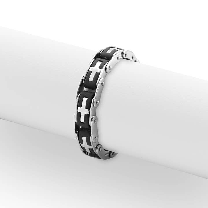 WJW - Wholesale Link & Chain Bracelet - Stainless Steel And 18K Gold PVD Coated Cross Bike Chain Bracelet1