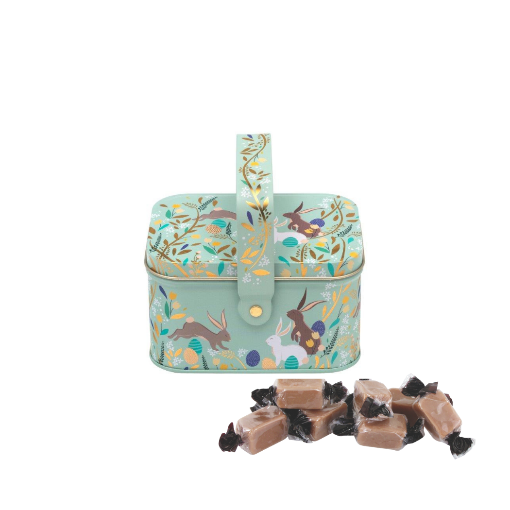 Tin Treats – wholesale Decorative box – Sara Miller - Easter Handle Basket Tin with Fudge0