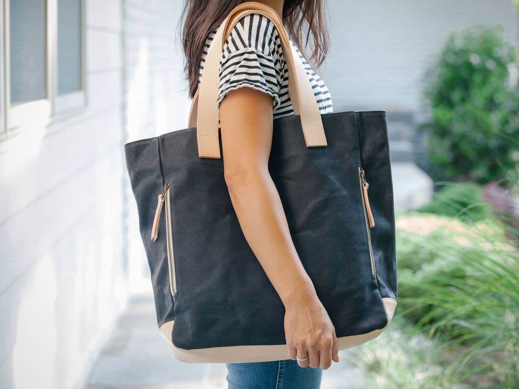 Notebooks & Honey - Wholesale Tote Bag - Women's - The Classic _ Black Waxed Canvas Carryall Tote Bag 9