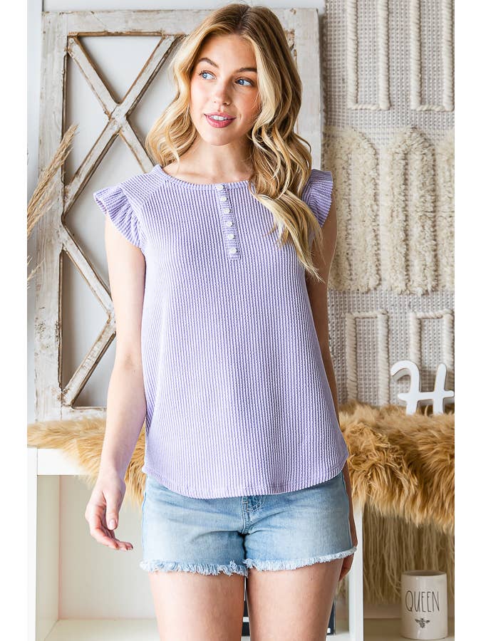 7th Ray – Engroshandel Strikket top - Dame – Solid Rib Knap-Front Flæseærme Top T515618