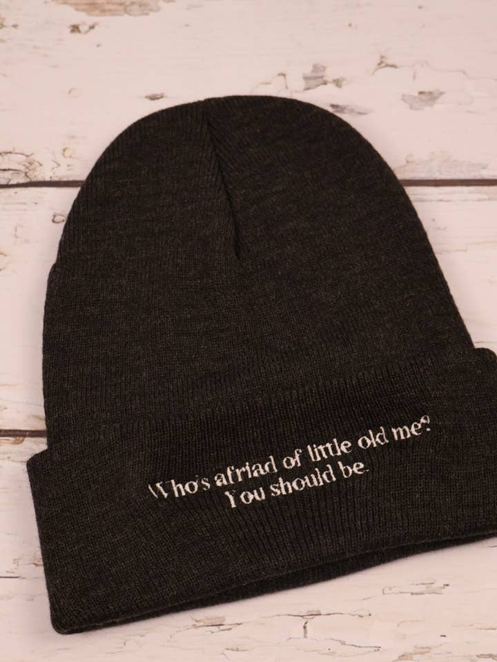Who's Afraid of little old me Beanie for wholesale by Hat & Rabbit