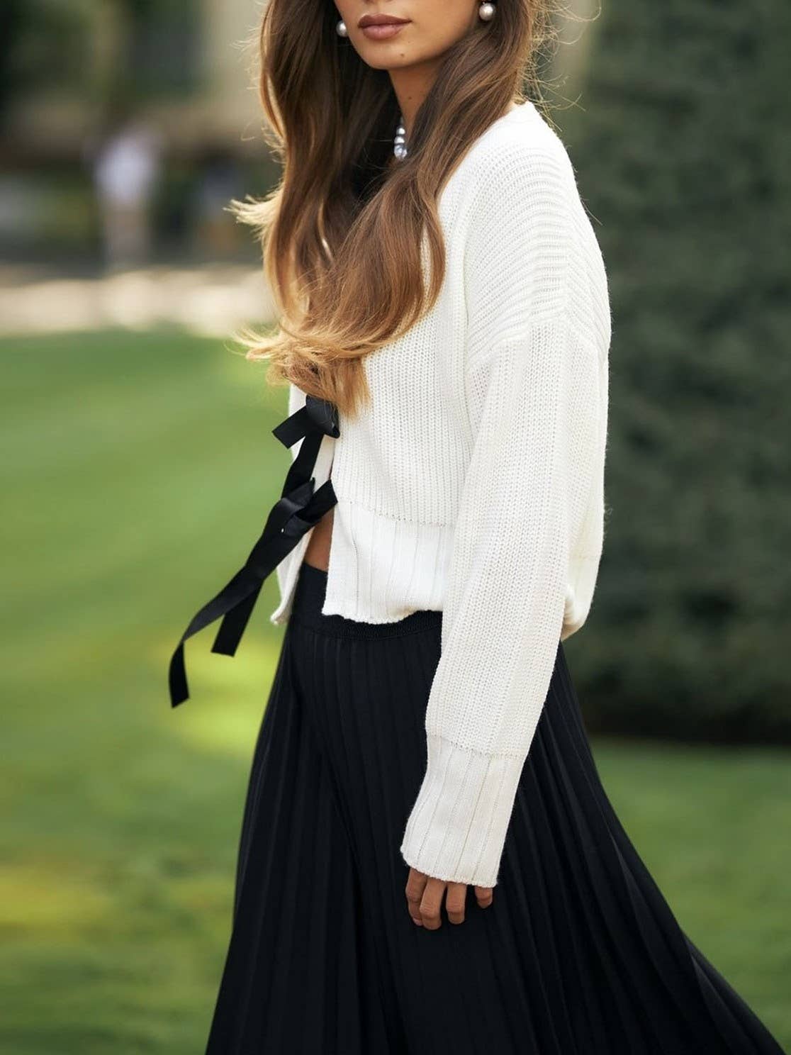 Rosa Clothing - Vente Cardigan – femme - Cardigan en tricot uni avec nœud papillon sur le devant13