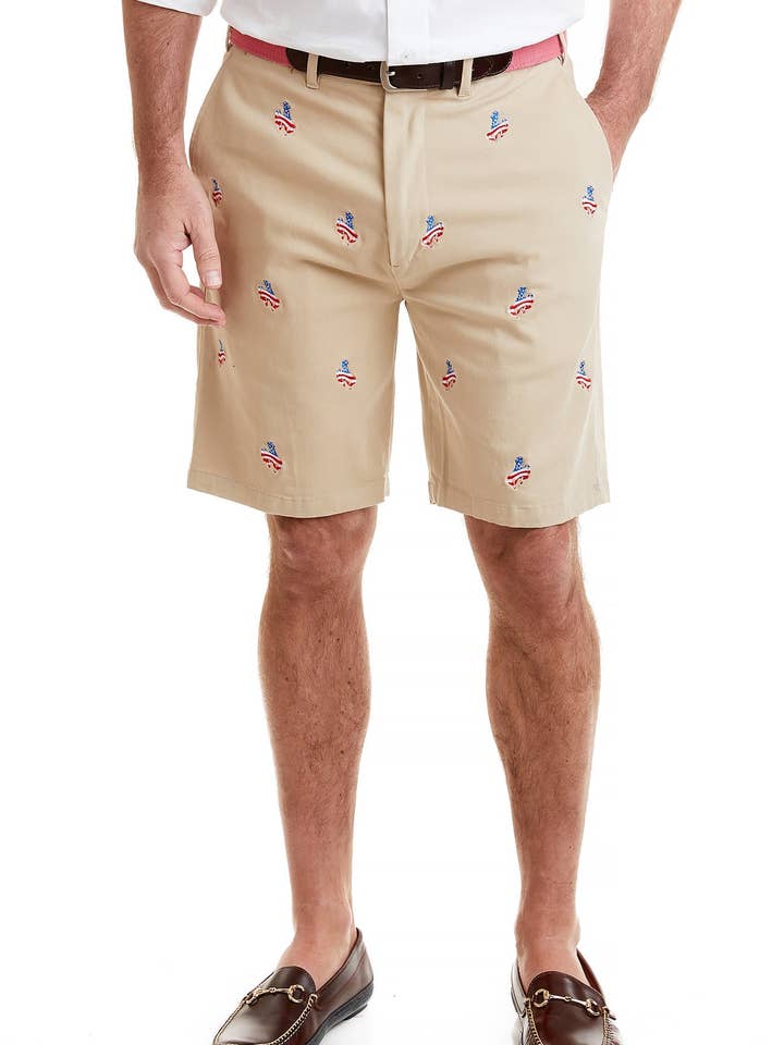 Cisco Short Stretch Twill Kaki avec Cowboy Americana pour la vente par Castaway Clothing Nantucket Island