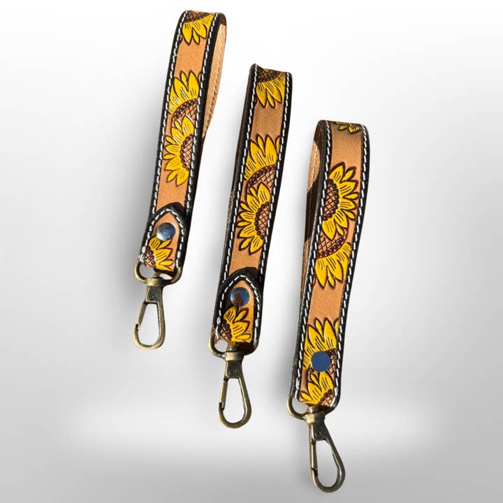 Westrian International - Wholesale Keychain - Women's - Tooled Leather Sunflower Western Wrist Strap Keychain1