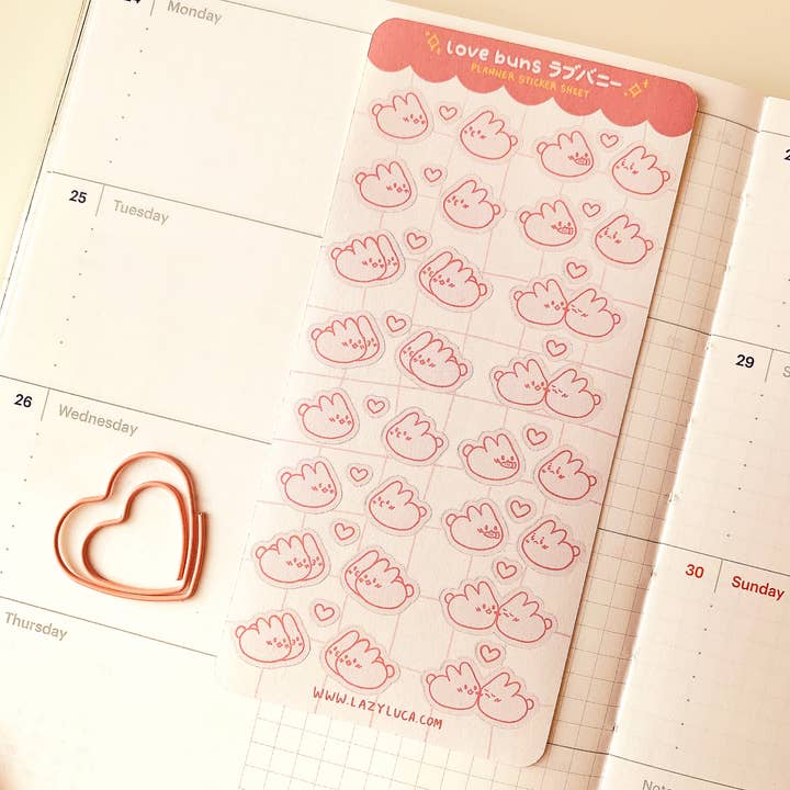 Lazy Luca – wholesale Sticker – Love Buns Planner Sticker Sheet1