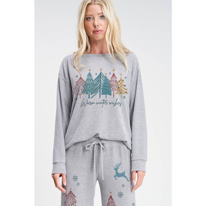 Set de ropa de salón cepillada suave con forma de árbol de Navidad para venta al por mayor de Phil Love