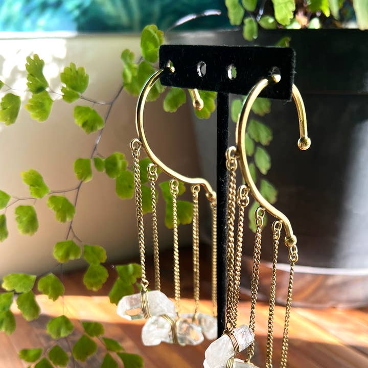 Ragavon - Venta al por mayor Pendientes ear cuff - Pendientes de cuarzo con forma de candelabro para colgar detrás de la oreja0