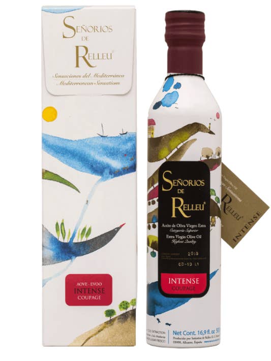 Señoríos de Relleu Intense Coupage Extra virgin Olive oil 500ml + Individual Giftbox for wholesale by Tinmonger