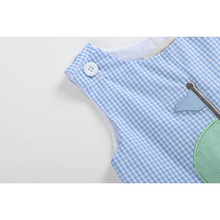 Lil Cactus - Wholesale Overalls - Baby - Blue Gingham Golf Hole Shortall4
