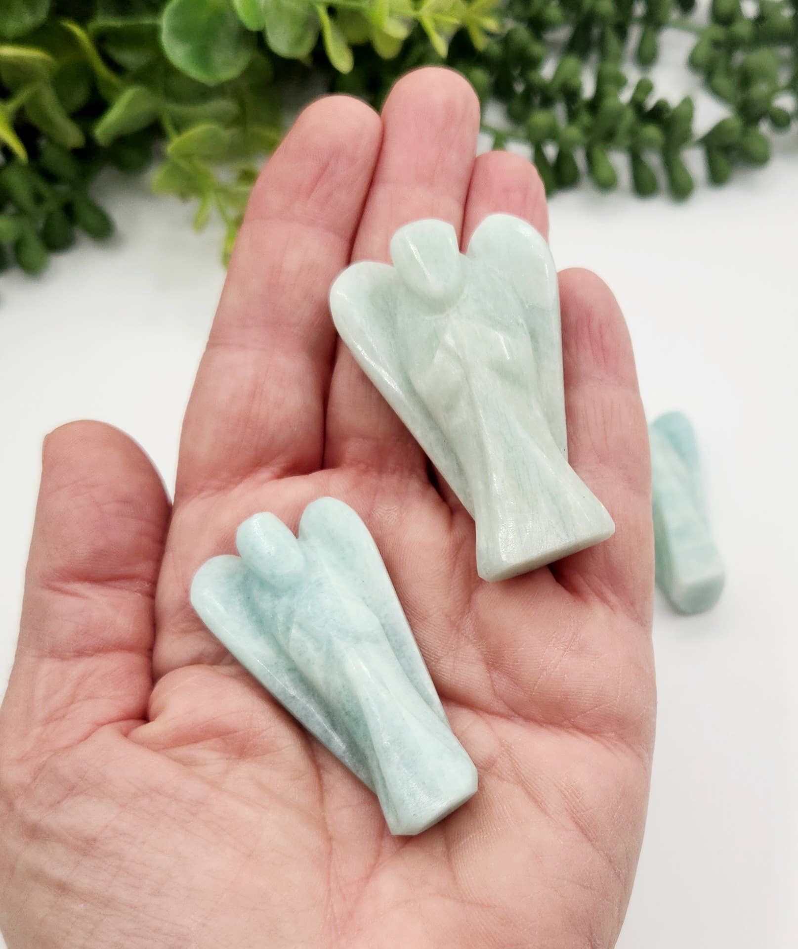 Meraki Gemstones – wholesale Decorative figurine – Amazonite Hand Carved Gemstone Angel Figurine 2" Tall 9