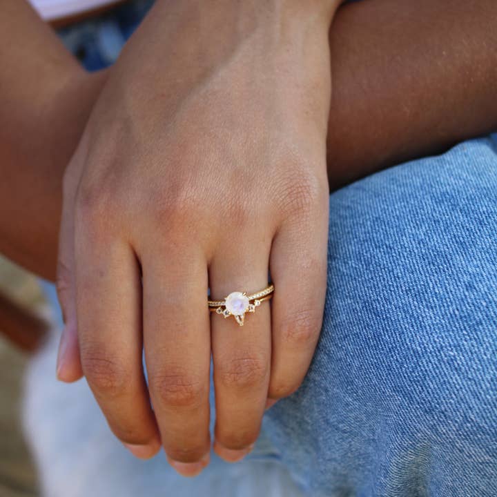 Vivian Grace Jewelry - Wholesale Single Stone/Solitaire Ring - Ava Moonstone & Topaz Ring Set3