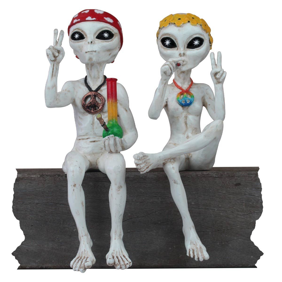John Bernard & Company - Wholesale Decorative Figurine - “Hippie and Stoner” 10 Inch H Alien Shelf Sitter Statues7