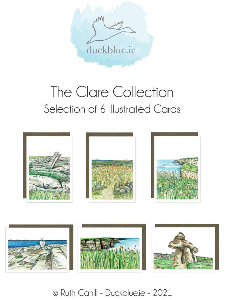 Clare-kollektionen med 6 illustrerade kort för wholesale av Duck Blue®