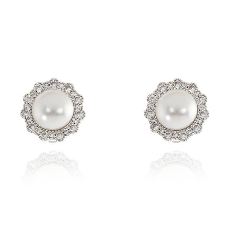 Boucles d'oreilles à clip en perles florantines Cachet en métal rhodié pour la vente par Cachet London