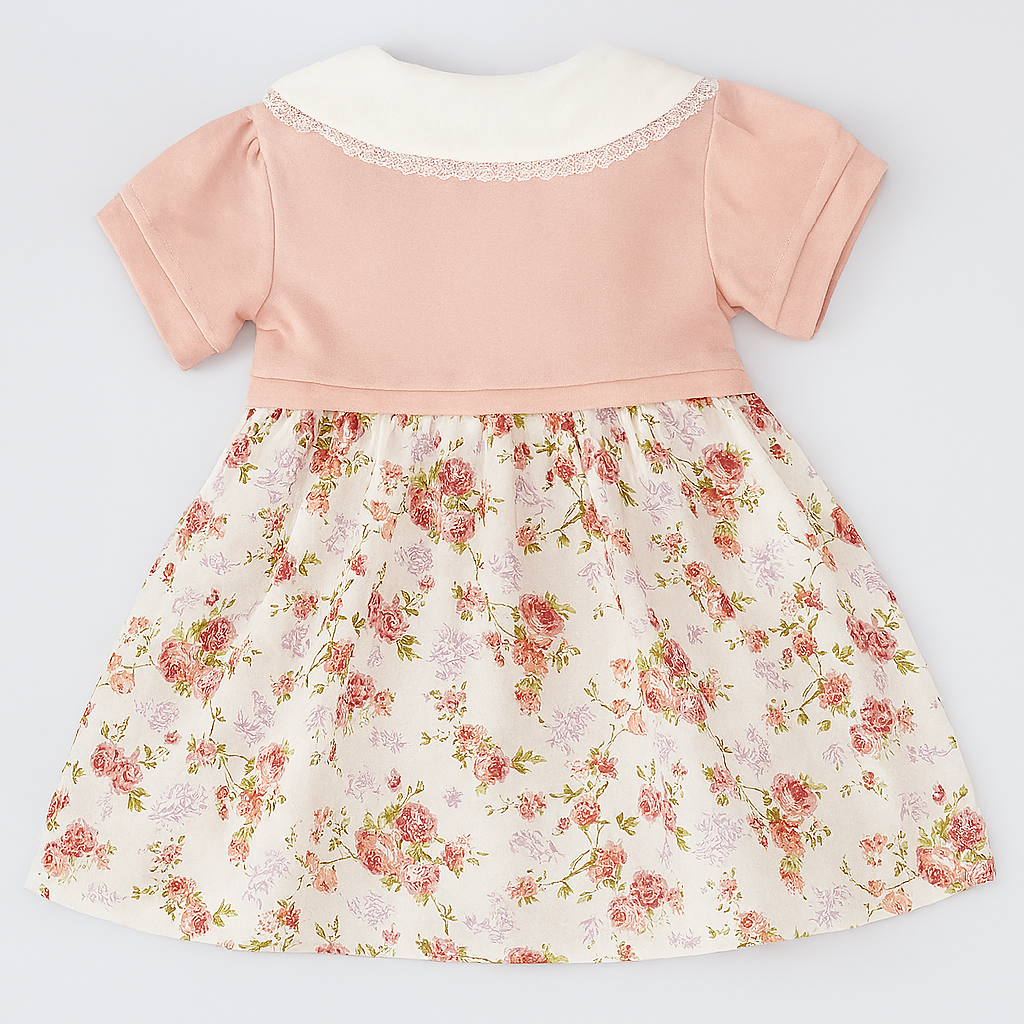 Fennco Styles - Vendita all'ingrosso Vestito - Bambini - Vestito rosa floreale in cotone per bambina.1