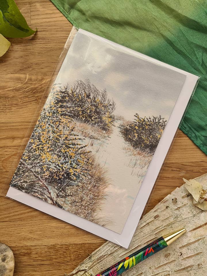 Snowy Gorse - Greetings Card for wholesale by At the Cherry Tree