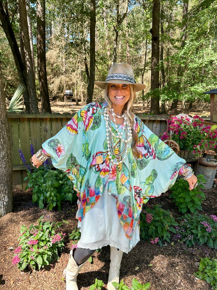 A Rare Bird Shop - Wholesale Kimono - Women's - Cactus Butterfly Satin Kimono