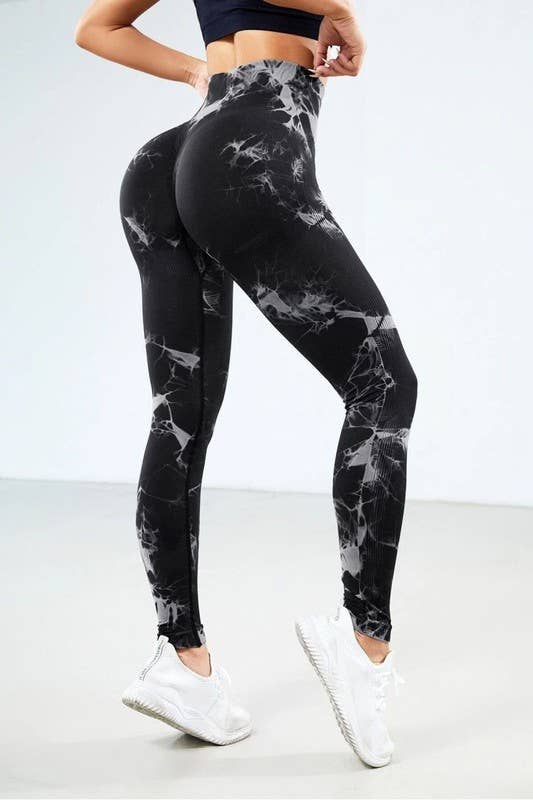 Color 5 - Wholesale Athletic/Lounge Leggings - Women's - Seamless tie dye high waist jacquard yoga scrunch legging 1